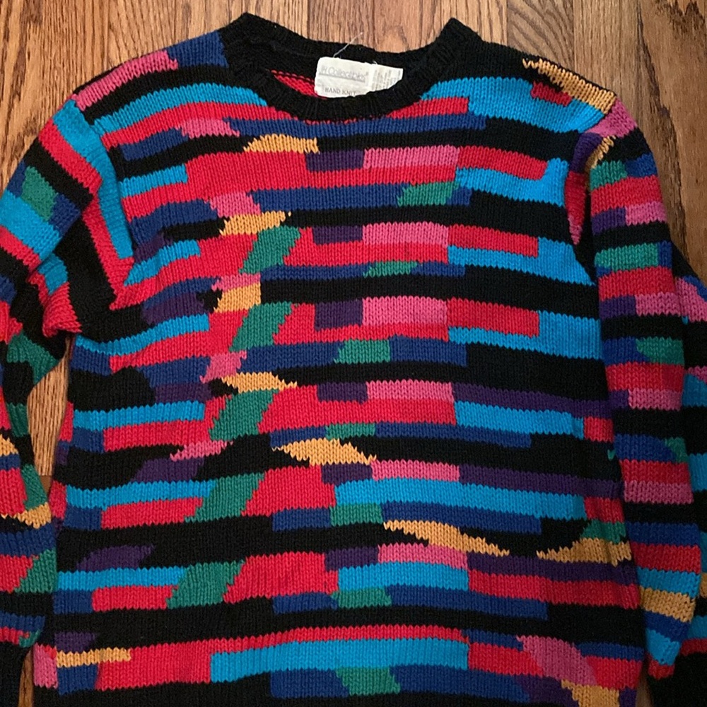 Vintage JH Collectibles hand knit Multicolor Abstract Crewneck Sweater